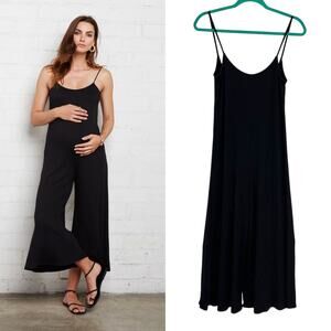 Rachel Pally Victoria Jumpsuit Ribbed Cropped Wide Leg Black Size Small